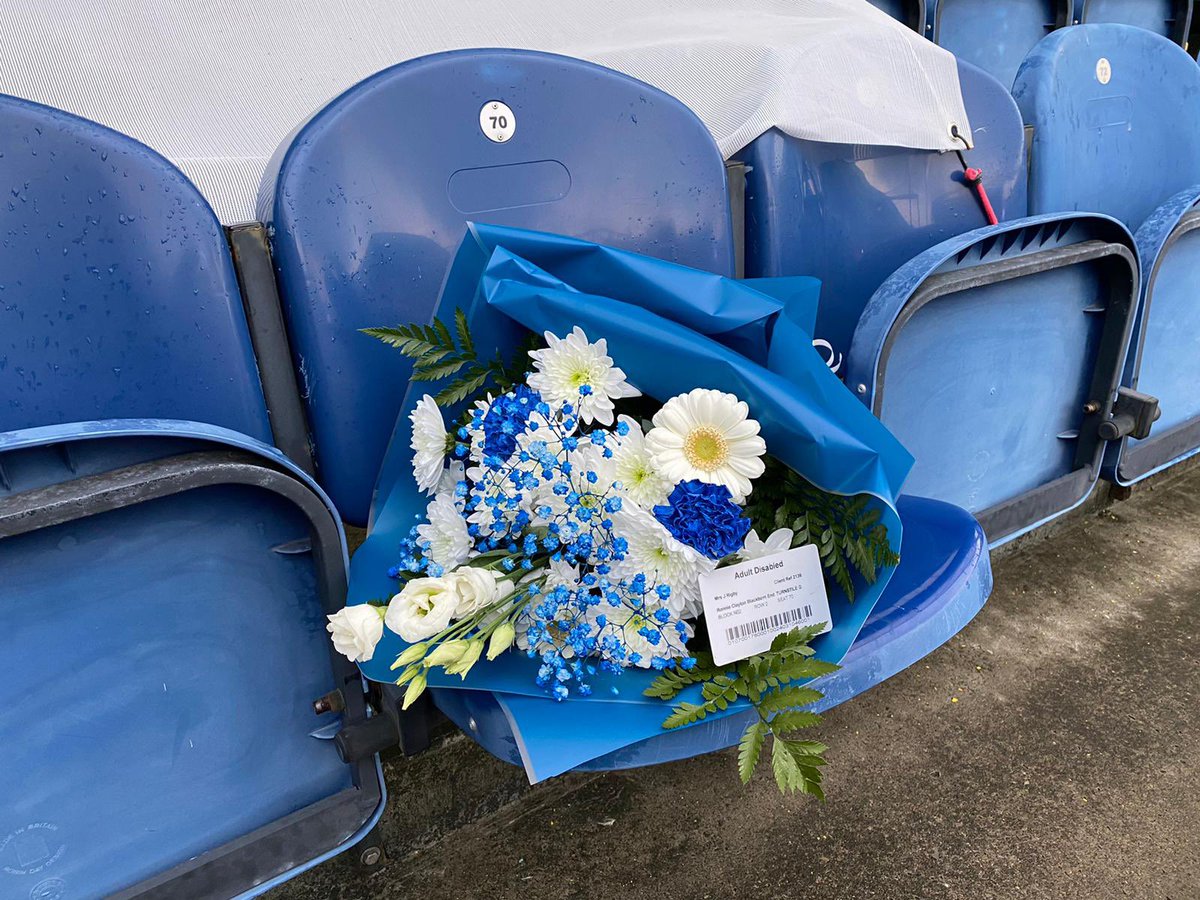 Rovers's tweet photo. 🌹 Flowers are placed on the seat of #Rovers supporter Jackie Rigby who sadly passed away last week after a long battle with cancer.

💙 The club would like to offer its deepest sympathies to Jackie’s family and friends at this difficult time.

#WeAreTogether 🔵⚪️ https://t.co/I8h8KfdT16