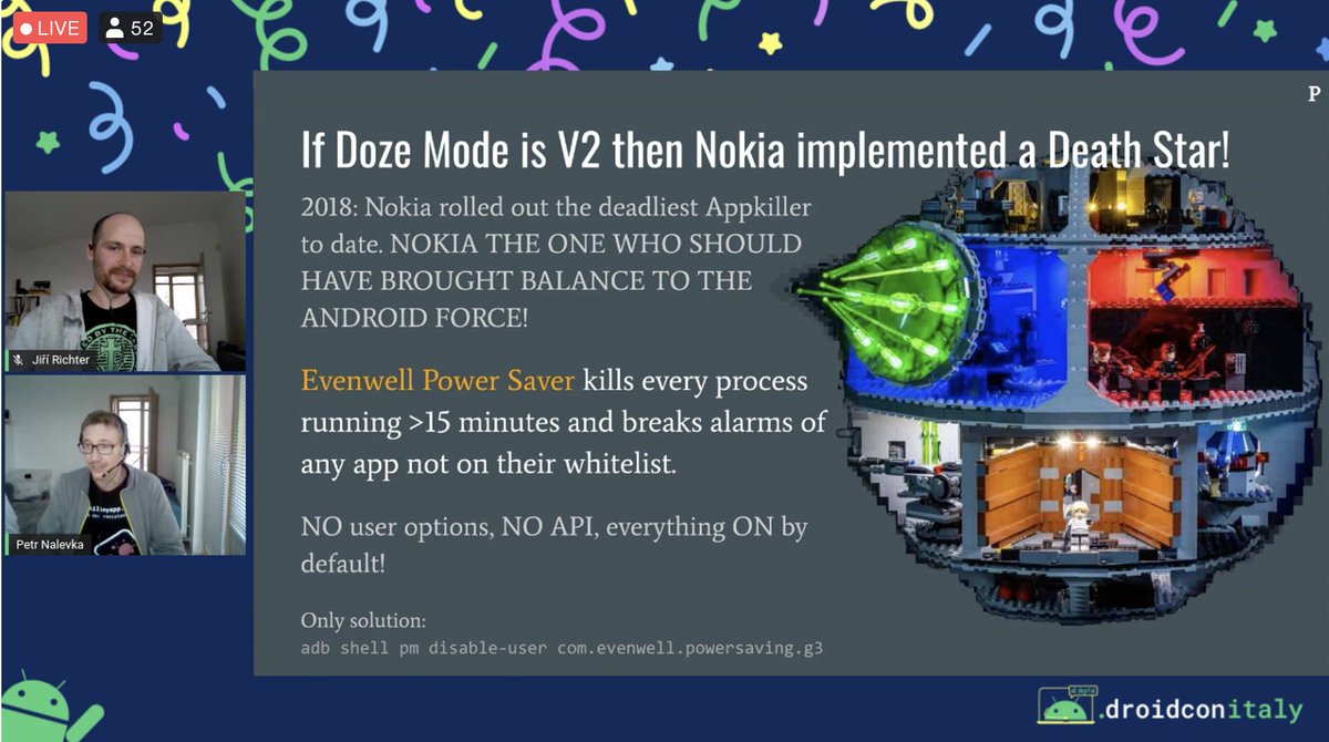 samlovv_'s tweet image. @petrnalevka &amp;amp; @DevJir fighting against the Evil Lord Business in their funny yet thought-provoking talk about  dramatic changes in #Android that limit dev possibilities, hope it is available online soon!

#DEVCommunity #AndroidConnected #CodeNewbie 
#droidconit 
@Droidconit