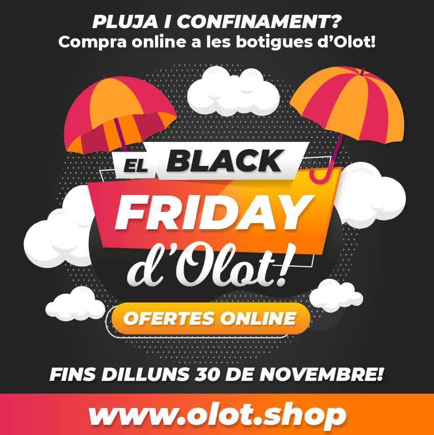🛍🌧️ 🛒  Aquest cap de setmana aprofita per fer les teves compres online a les botigues d'#Olot amb l’Olot Shop! 

🎁 Hi trobaràs els millors descomptes del #BlackFriday, amb lliurament gratuït a domicili! 

🔎 olot.shop