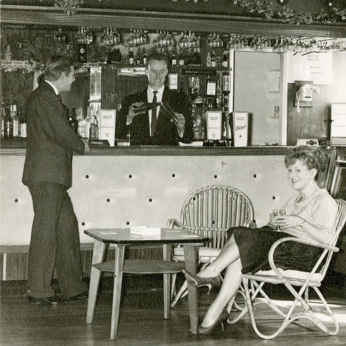 "Well, this is rather civilised, Ronnie old boy. Very slick and space age, but it's not for the likes of you and me, is it? We'll have a quick chaser and then onto Yates's. Wha'd'ya say?""Just a small one for me."