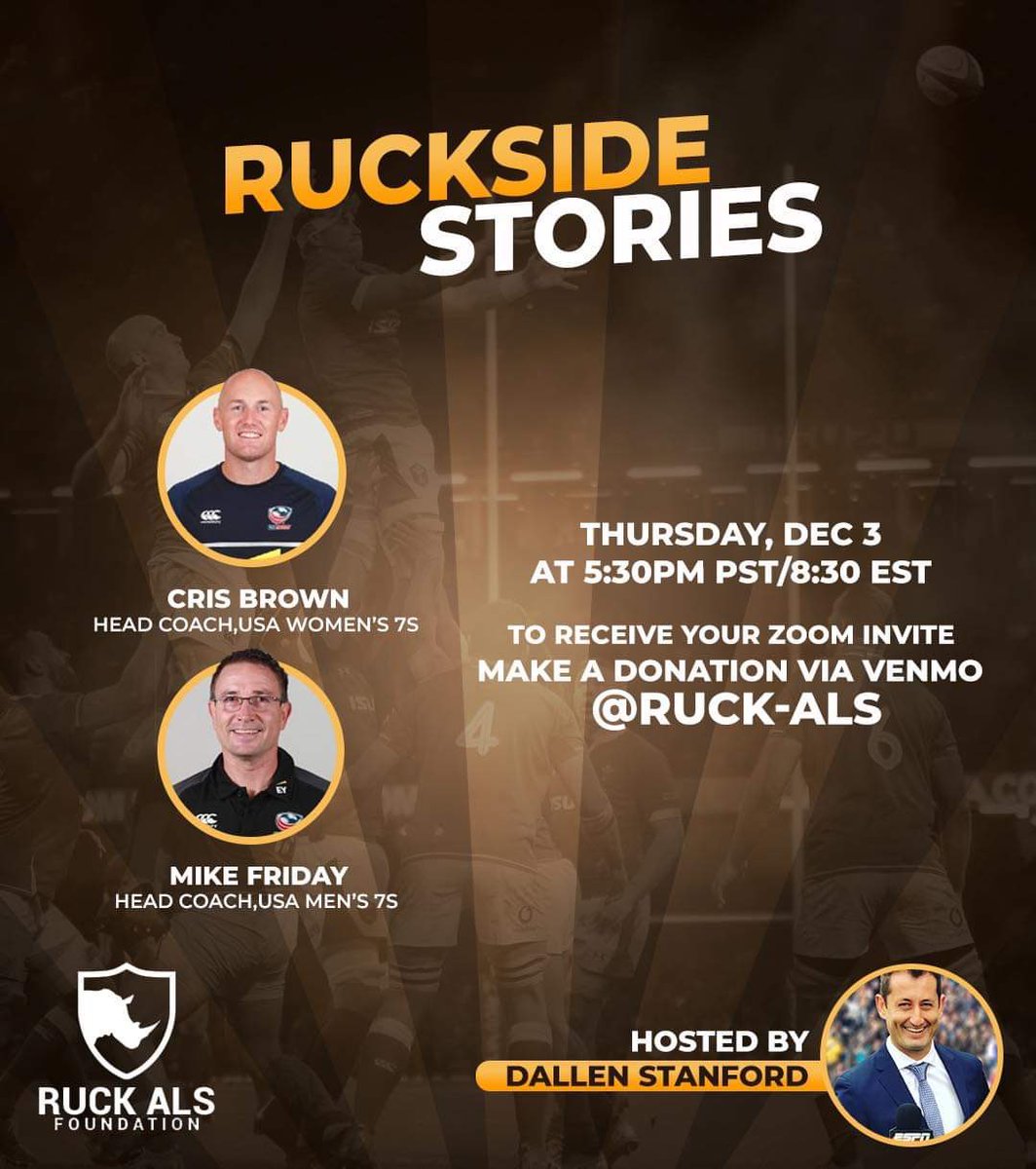 RugbyCAN_'s tweet photo. Good work being done with the Ruck ALS Foundation.
You know you want to sign on to take part in this conversation with two truly #legendary coaches and the Sweet Sensation himself @TheRugbyCorner.
Hit the link. Donate. Itโs time to #RuckALS
#rugbyunited please RT https://t.co/zFucWJfmaU