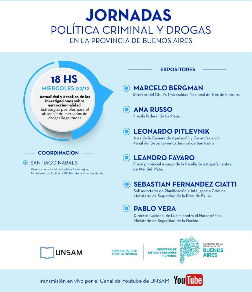 Este miércoles vamos a estar charlando sobre los desafíos de las investigaciones de Narcocriminalidad. No dejen de faltar!