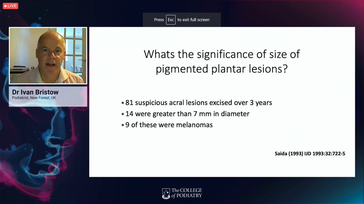 RoyColPod's tweet photo. Everything you ever wanted to know about Acral Lentiginous Melanoma. @DrIvanBristow taking the virtual conference on an excellent, life saving whistle stop tour on all the many aspect of ALM. #copc2020 #sizematters https://t.co/CiTHPRc2j9