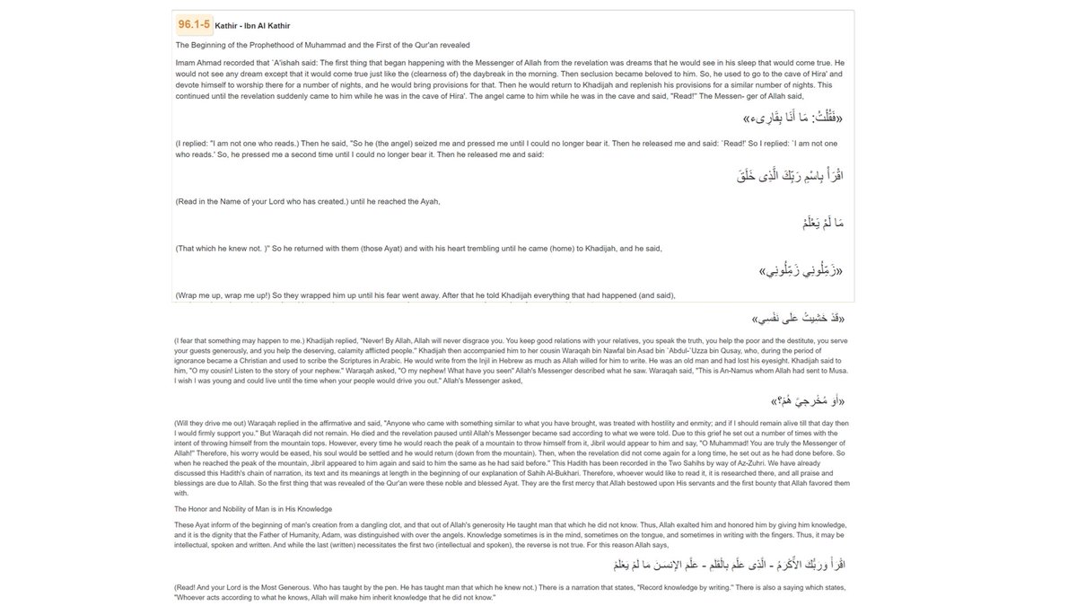 6/n Quran 96: 1.5 mentions the incidence of the Prophethood initiation.Though Muhammad himself is reciting, the book sugar coats it by showing as if some divinity was speaking through him.Fascinating!