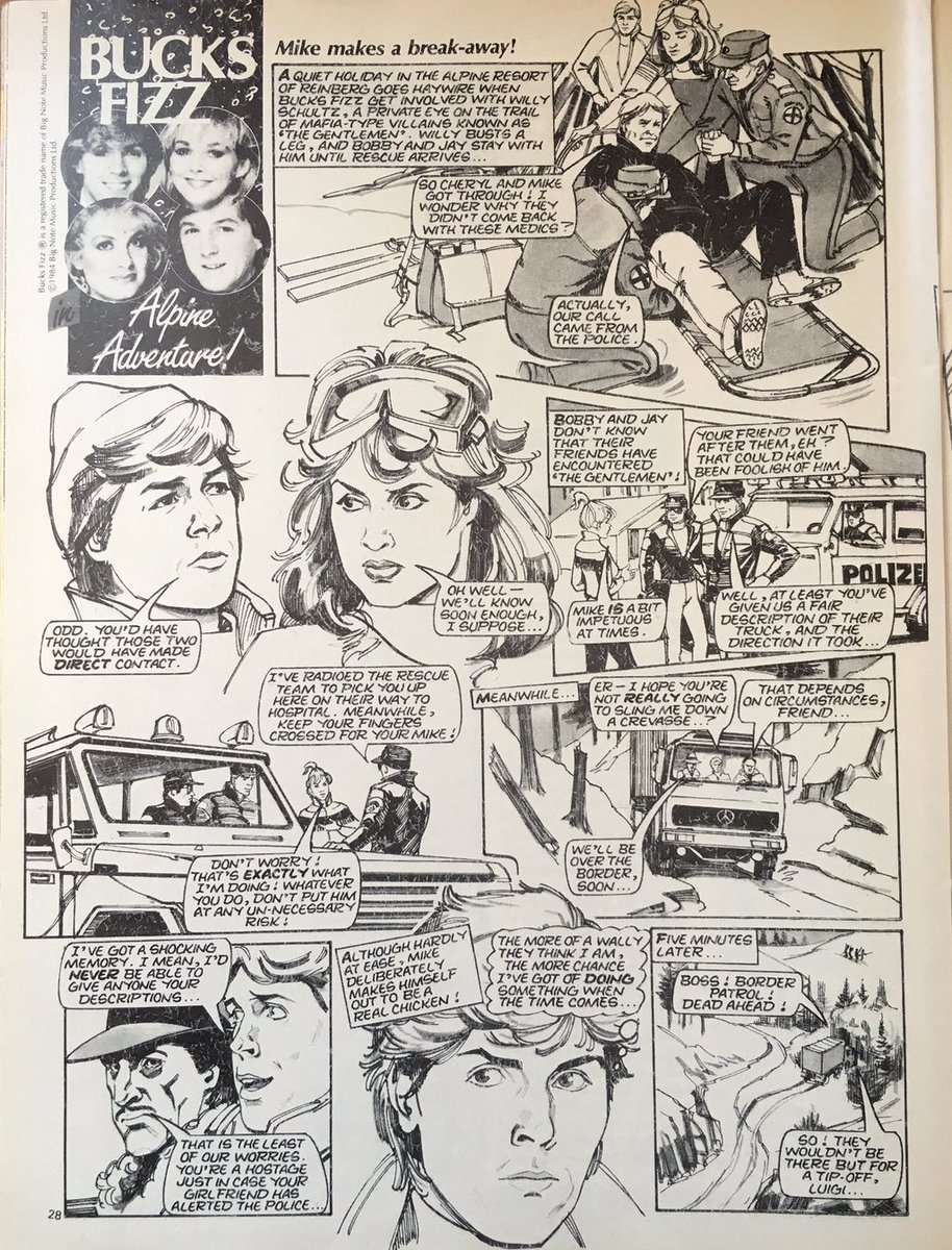 Some later strips were frankly bizarre however. Here's Bucks Fizz fighting the Mafia, and Madness in space.