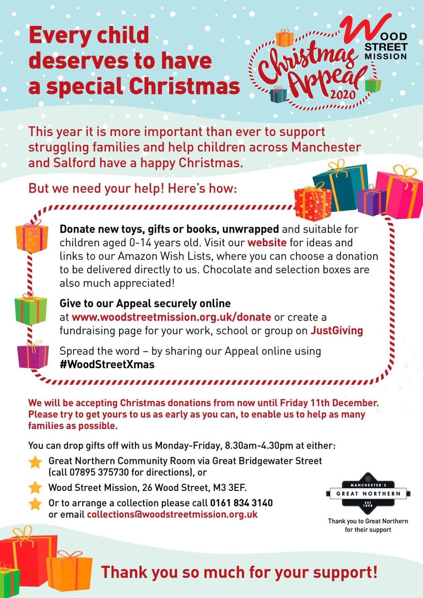 If you’re thinking of supporting our #WoodStXmas Appeal then here’s a few gift ideas that may help. Thanks for the ongoing support everyone #Manchester #Salford #Poverty