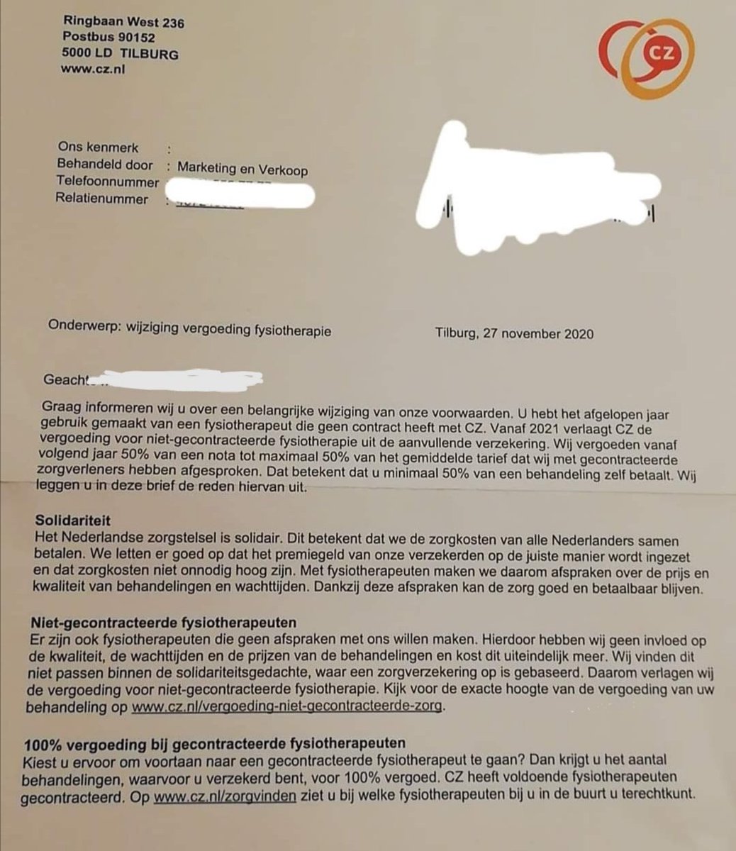 Louisschat's tweet photo. @cz_nl een zorgwekkende brief waarin een belangrijke pijler binnen het zorgstelsel wordt ondermijnd. Ongecontracteerde zorg is een belangrijke schakel om de contacten enigszins in balans te houden. U doet claims over ongecontracteerde fysio die u niet kunt waarmaken. https://t.co/Ty304H2hlT
