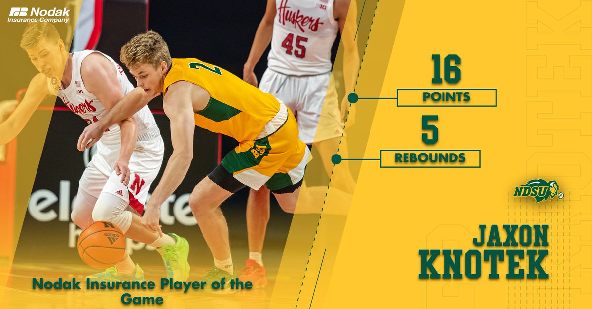 NDSUmbb's tweet image. Jaxon Knotek scored a career-high 16 points, earning @NodakInsurance Player of the Game honors.
