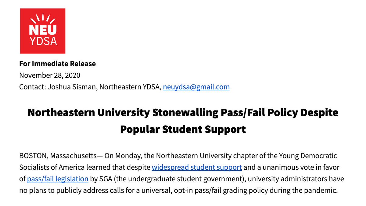 Despite demonstrated broad student support, <a href="/Northeastern/">Northeastern University</a> Provost David Madigan is refusing to even acknowledge calls for universal, opt-in pass/fail grading during the pandemic. Read our full statement here: bit.ly/NEUPFStatement