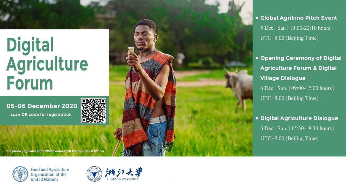 ZJU_China's tweet photo. Register now for #FAO "Digital Agriculture Forum", a common space for innovative digital solutions & business models on 5-6 Dec. Register:https://t.co/yd7b6k5Xba More info:https://t.co/Xltvl4drGh
#AgInnovation #DigitalAgTransformation #HackAgainstHunger #AgriInnoChallenge https://t.co/mtoGPUMnBc