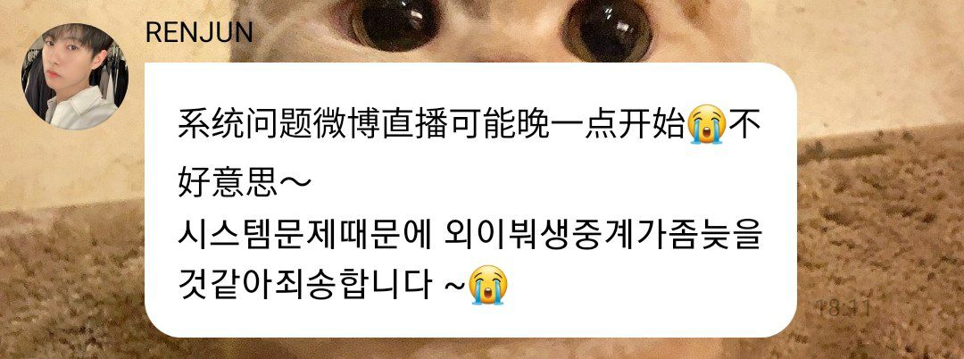 201128 🦊💭 #RENJUN #런쥔 #仁俊 

- “Due to system problems, I think the Weibo live will be late, I'm sorry~ 😭”

* he sent this earlier before he went live on yizhibo
