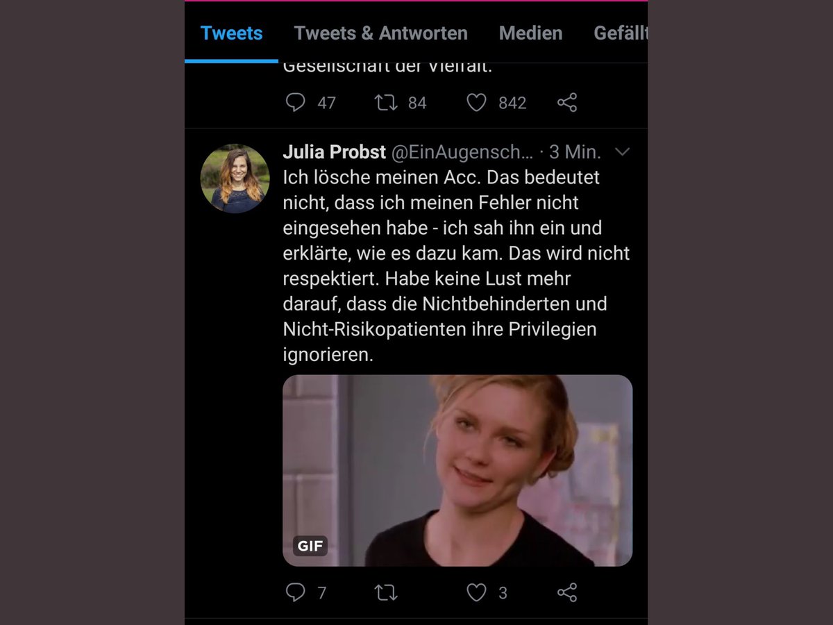 ergroovt's tweet image. Natürlich wird der Account von #JuliaProbst nicht einfach gelöscht, sondern vorher noch eine große Schippe weinerlicher Populismus draufgepackt.