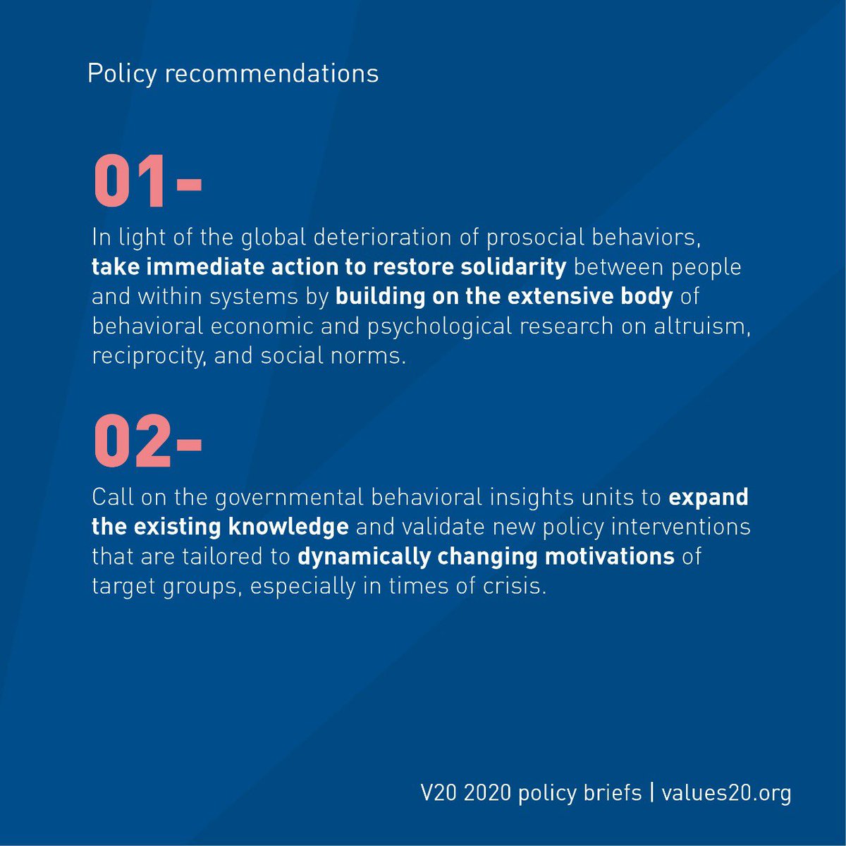 values20group's tweet photo. The rapid decline in #InterpersonalSolidarity has compromised our collective ability to deal with complex crises. In the final set of #V20 policy recommendations, we take a closer look at how we can address this challenge. #ValueOfValues #Values20 https://t.co/EuRlwzEidI