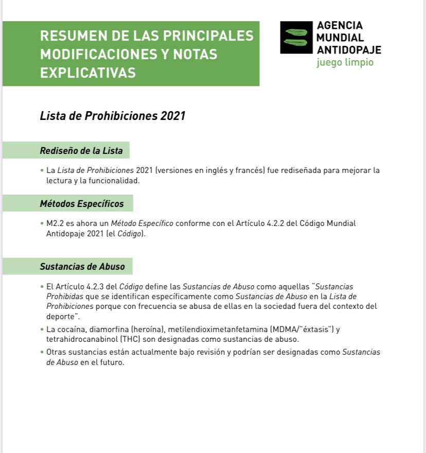 RayPrietoM's tweet photo. Lista de sustancias dopantes 2021 wada + lista de seguimiento de sustancias dopantes WADA. #juegolimpio. https://t.co/O3YItsyV7P