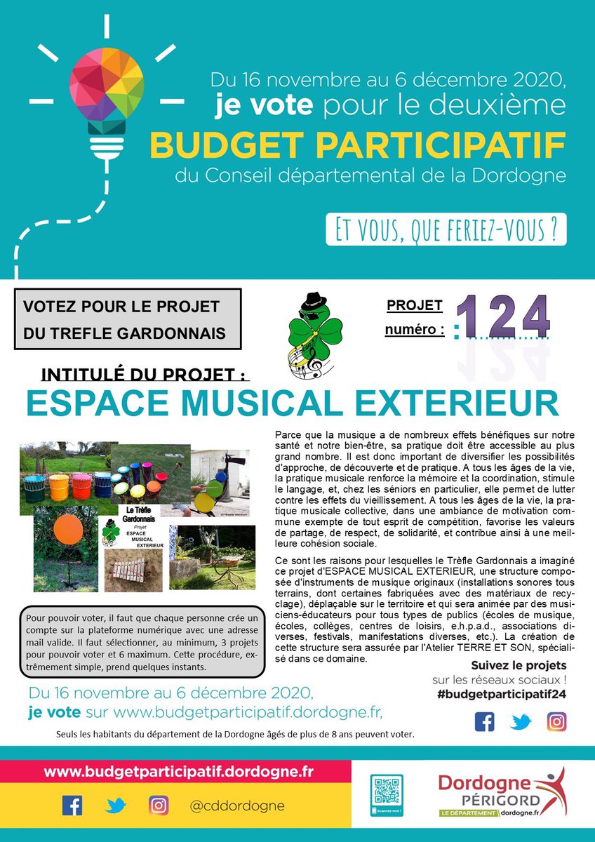 RougierCh's tweet photo. Encore quelques jours pour voter pour le projet du Trèfle Gardonnais dans le cadre du budget participatif du conseil départemental de la Dordogne. Projet numéro : 124.  https://t.co/O0SvfnSv38 https://t.co/0CddDJuP2c
