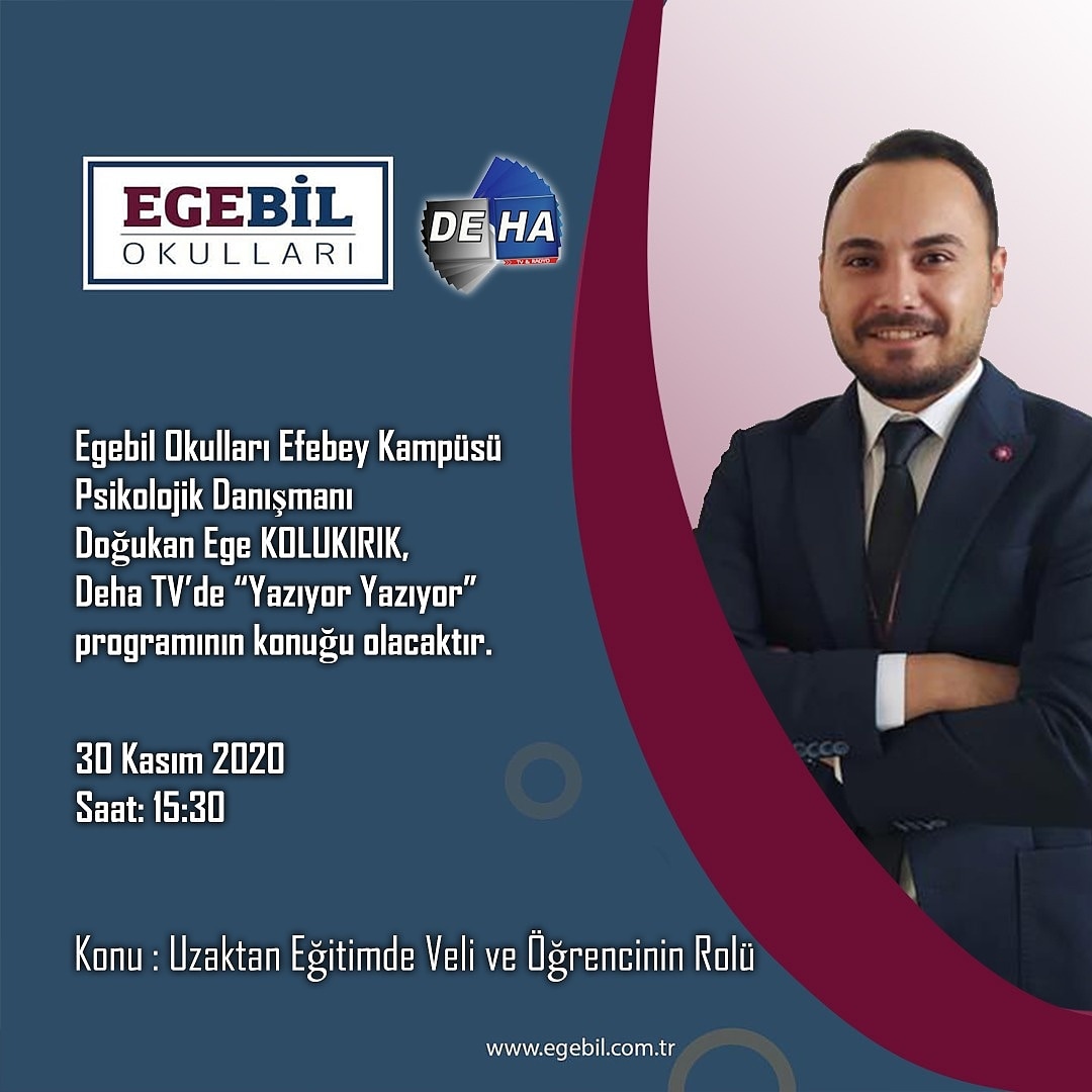 alpaslan_funda's tweet photo. Egebil Okulları Efebey Kampüsü Psikolojik Danışmanımız 30 Kasım 2020 Pazartesi günü saat 15:30'da  Deha Tv'de "Yazıyor Yazıyor" Programının konuğu olacaktır.

#egebilokulları #egebil #egebildenizli #egebilefebey #dehatv https://t.co/Fm9PEWtTPW