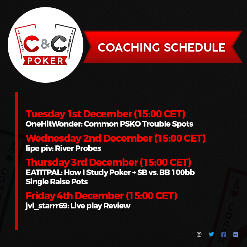 cncpoker's tweet photo. Here's a look at next week's coaching for private members in CNC. The team will be providing similar high-level coaching during 2021 and beyond in CNC Poker.

#poker #pokeronline #pokercoaching #pokercoach https://t.co/tgMJEyr3dw