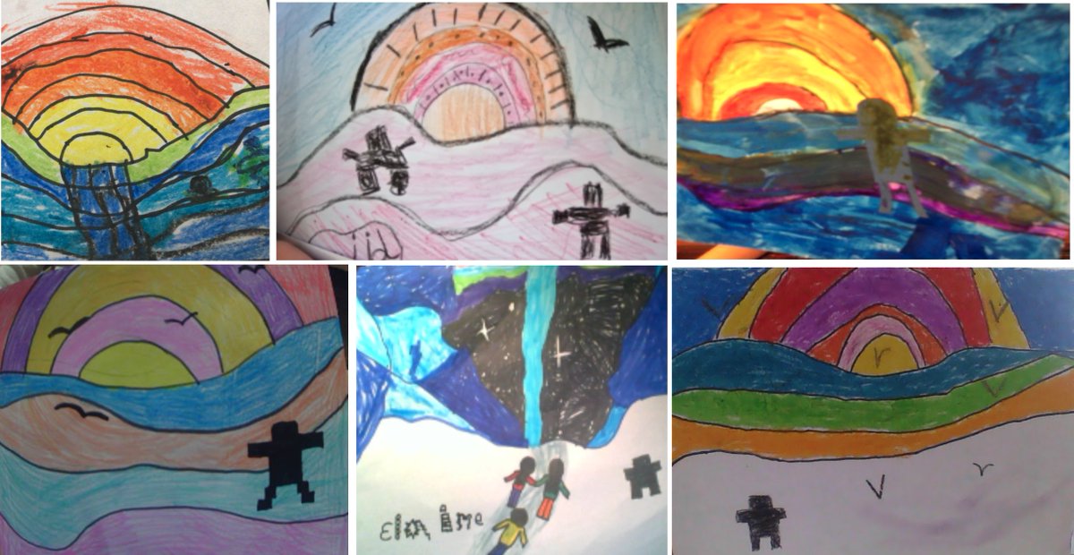 msipkang's tweet photo. Inspired by Canadian artist, Ted Harrison, Gr3 students created their own renditions of the Canadian northern landscape. We pooled together all the images via Jamboard and created an online art bulletin board. @LC2_TDSB @MsPoulis @tdsbvs https://t.co/BdOo5hjUIU