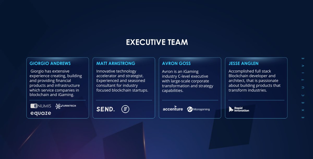 Ekip yöneticiler, geliştiriciler ve fon konseyindeki üyelerle 15 kişiden oluşuyor. Ekip üyelerinin bir çoğu iGaming ve Blockchain alanında deneyimli isimler ve bazıları Microgaming, DAO Bet, Doyle Dane Bernbach, MantraDao, Wanchain, Geeq, Orion gibi şirketlerde yer almışlar.