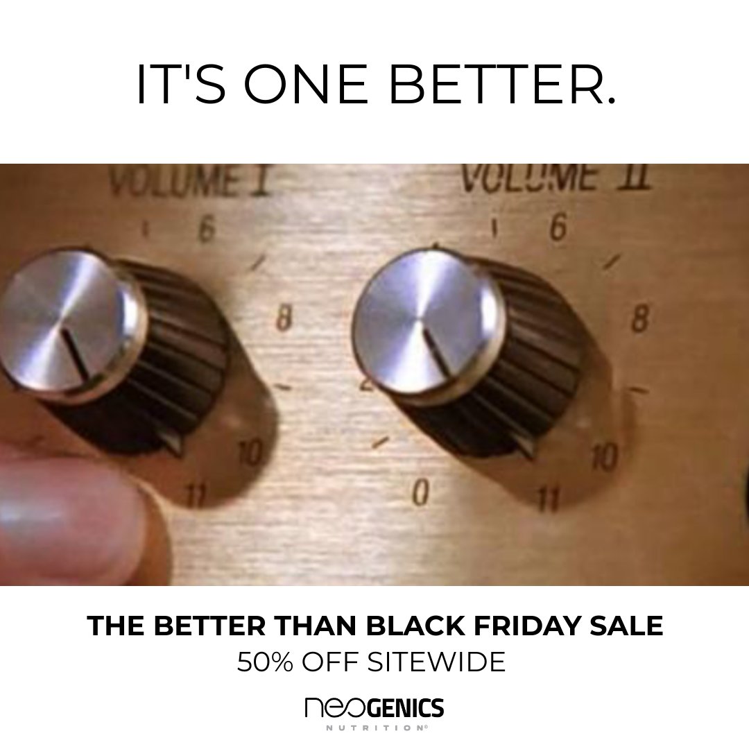 Neogenics_'s tweet photo. "This one goes to eleven." Thank you, Nigel Tufnel 🎸🎛️
Find your feel better with BETTER natural supplements for stress, sleep, focus, meal replacement and more, all 50% off with code BTBF50. https://t.co/7q41Ogv5y1

#BlackFriday
#SpinalTap
#FindYourFeelBetter 
#MyChangeForGood https://t.co/ktn6jm0cPu