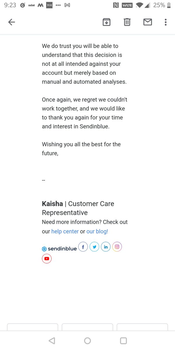 Rahul98288's tweet photo. Disappointed @sendinblue #anticustomer support team of #sendinblue,  We have been saving our contact list from last 3 month's suddenly when it came to start publishing the campaign, disapproved that and the same campaign from another email id was approved. https://t.co/UKuLk80soQ
