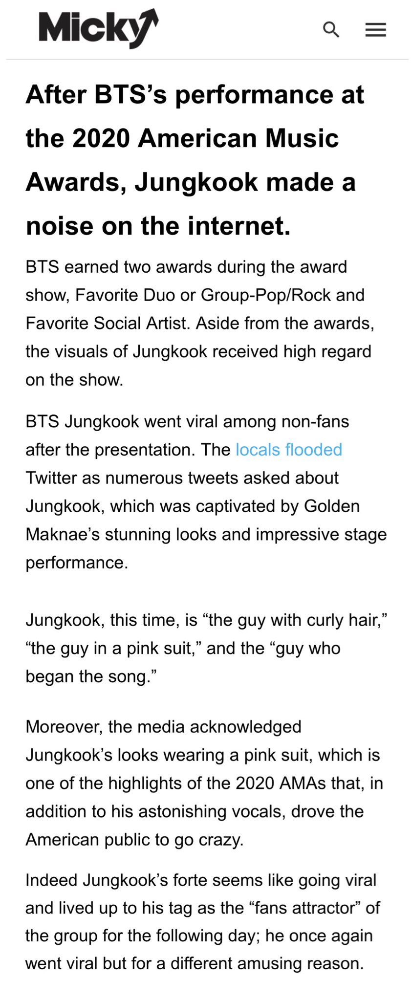 𝐽𝐽𝐾 ٹوئٹر پر Media Bts Jungkook S Visuals Performances On 2020 Amas Went Viral Among Non Fans Living Up To His Tag As The Fan Attractor Jungkook This Time Is The Guy With