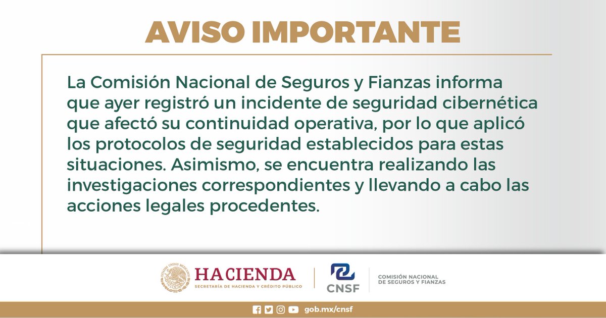 CNSF_gob_mx's tweet photo. 🔴 AVISO IMPORTANTE 🔴 https://t.co/HUL6ySXuMx