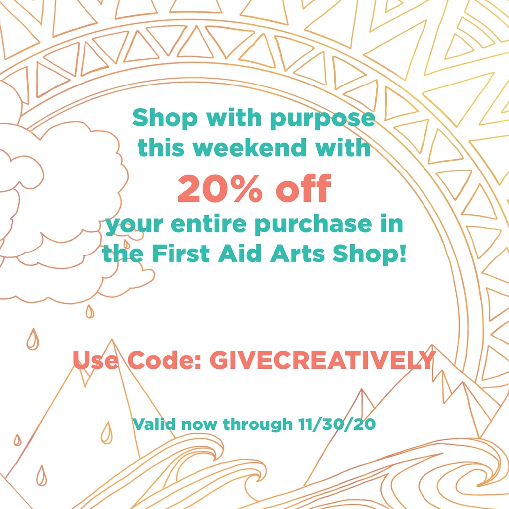FirstAidArts's tweet photo. Now through Sunday, take 20% off your entire purchase in our Shop! Our beautiful coloring postcards and pocket journals make for perfect stocking stuffers! ⁠
⁠
Every purchase supports our work of using the arts for mental &amp; emotional first aid.⁠

https://t.co/XAevOnDlrR https://t.co/fFS8zFJsDO