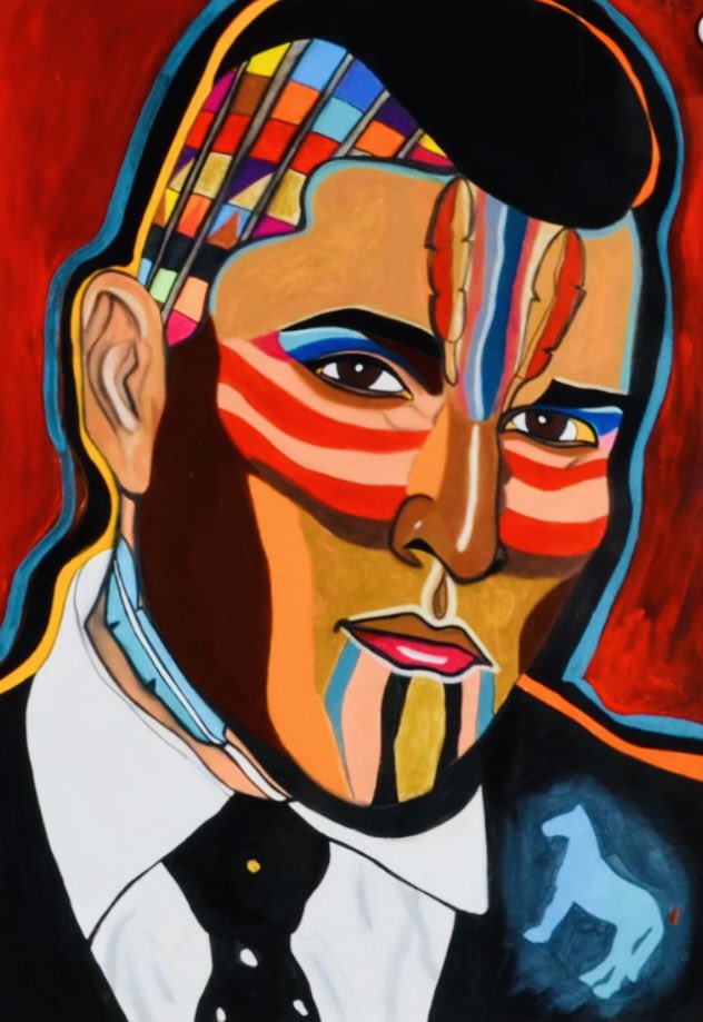 markloriaart's tweet photo. Indigenous Art of the Day - Modern Warrior... (detail), 2016 by George Littlechild (Cree). Mixed media on paper. Currently available at https://t.co/HMAJtS877j #creeart #contemporaryindigenousart #canadianart #artdealersassociationofcanada #victoriayyj #lekwungenterritory https://t.co/OwAz2Qz9Ze