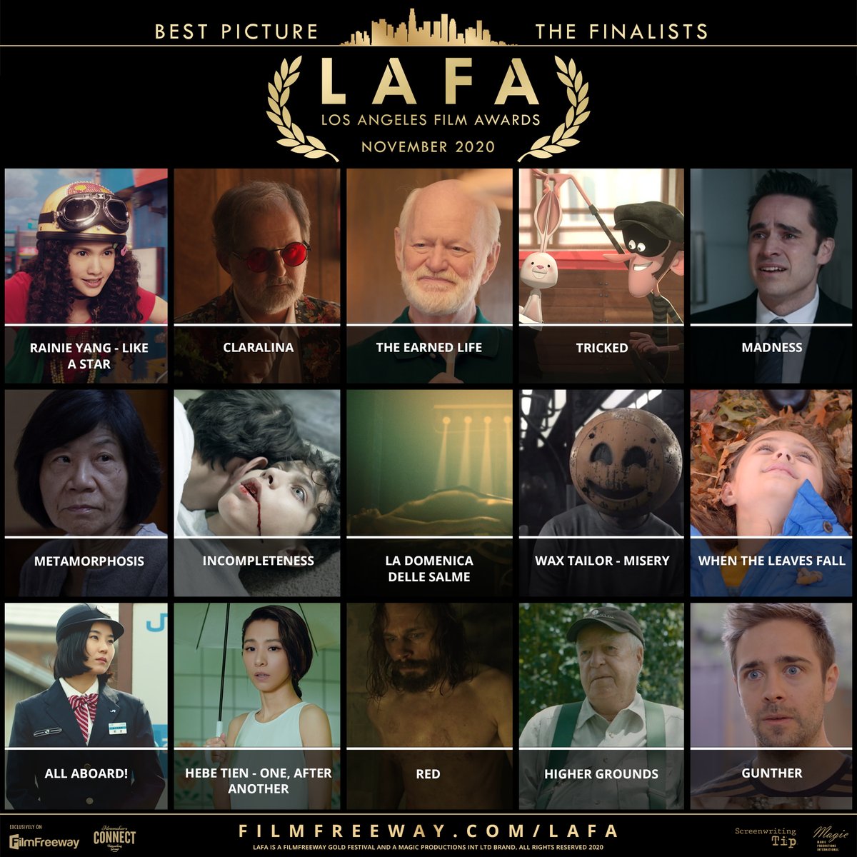15 best films - Congratulations to the finalists! filmfreeway.com/lafa