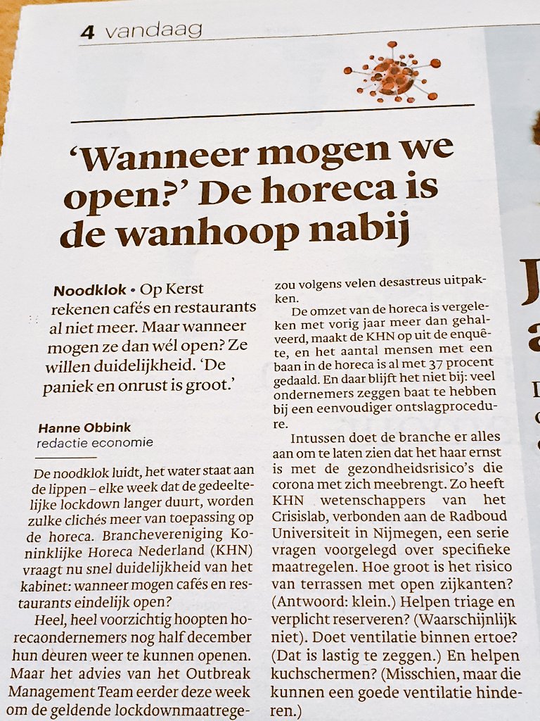 Dutch restaurants and cafes in despair; understandably. Now they want clarity from government on when they can open again. But it's a substantial part of our population that keeps them closed, by keeping infections at a high level.