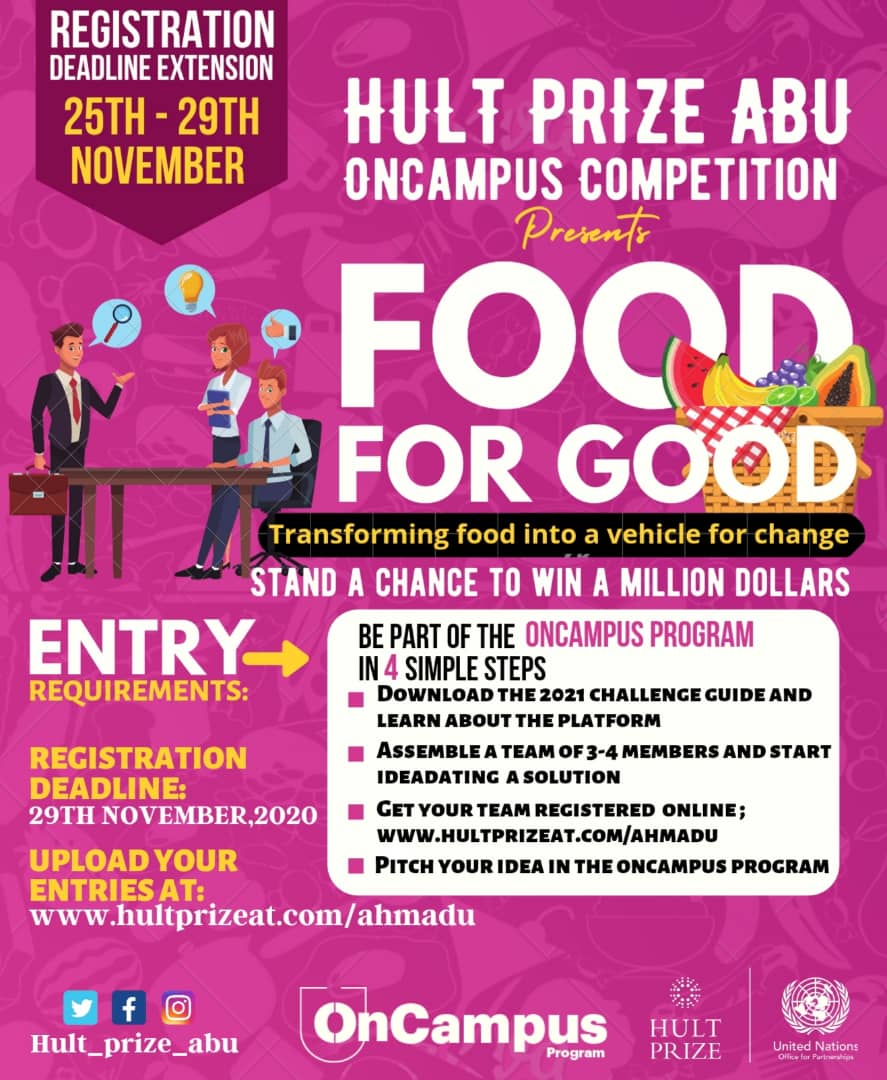 AbuHult's tweet photo. Good news! extension of  team registration deadlines please check flyers for details. Register your team here 👇👇👇
https://t.co/hPvXg9mnls

#HultPrize #HP21
#mayorofimpact  @HultPrizeNG @hultprize @ABU_Campus @TheAbusite @ABUSRC_media @CLIFFTON13201 @nellyandrade @BNA_Mogaji https://t.co/nhmWxIOgue