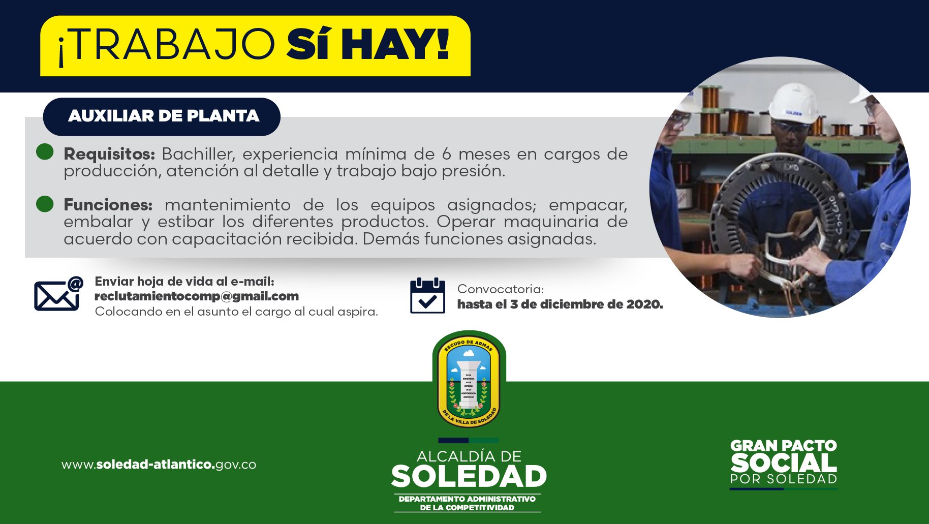 Alcaldia De Soledad Ø¹Ù„Ù‰ ØªÙˆÙŠØªØ± Convocatoria Laboral Si Tu Perfil Se Ajusta A Las Siguientes Vacantes Envia Tu Hoja De Vida Antes Del 3 De Diciembre Al Correo Reclutamientocomp Gmail Com Colocando En