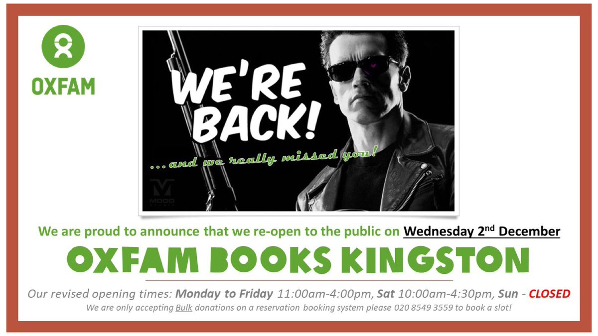 Weโre back! Well, almost! Weโre reopening our doors on Wednesday 2 December and weโre looking forward to supplying you with all the pre-loved books you want!
#prelovedbooks #kingstonuponthames https://t.co/D0w7QhKKfo