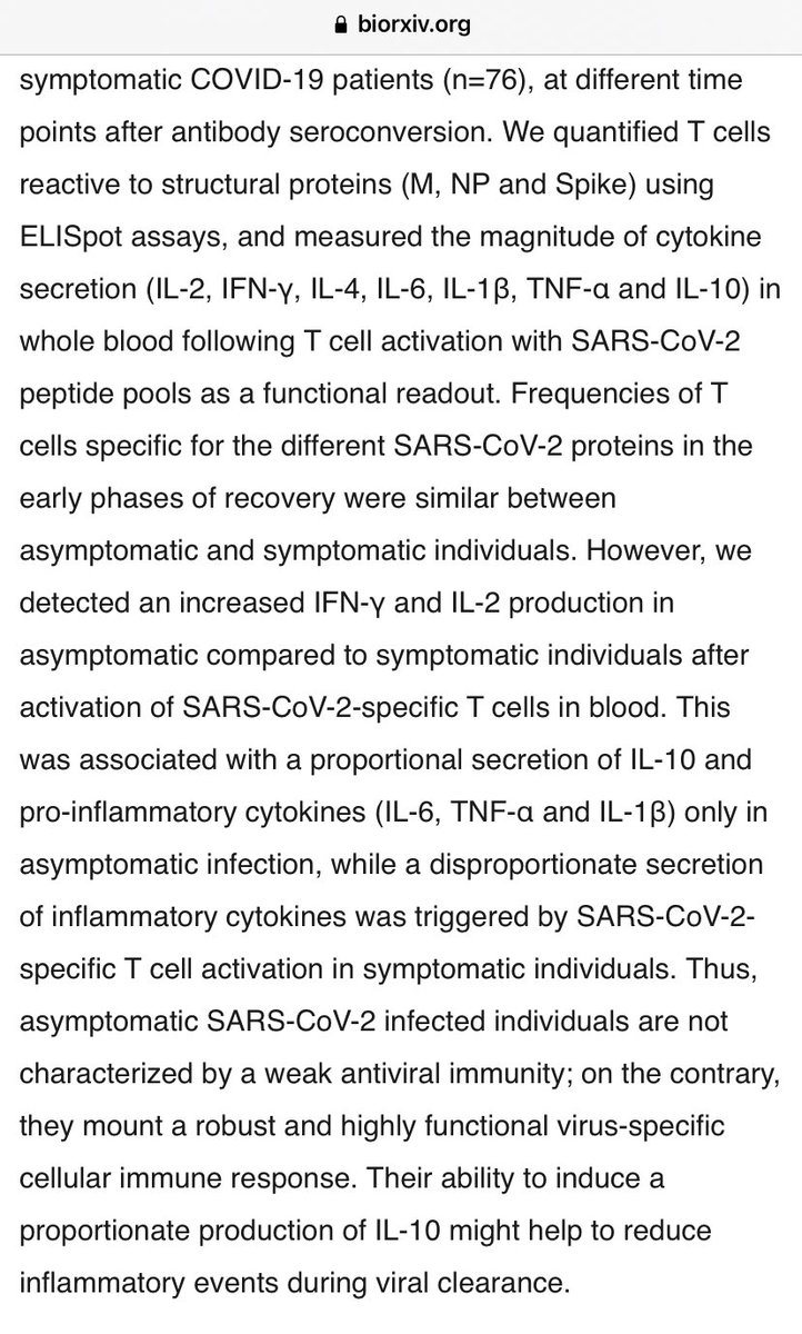 “Highly functional virus-specific cellular immune response in asymptomatic SARS-CoV-2 infection” (preprint) 11/27/20 https://www.biorxiv.org/content/10.1101/2020.11.25.399139v1.full.pdf+html #COVID19  #SARSCoV2  #tcell  #ImmuneSystem