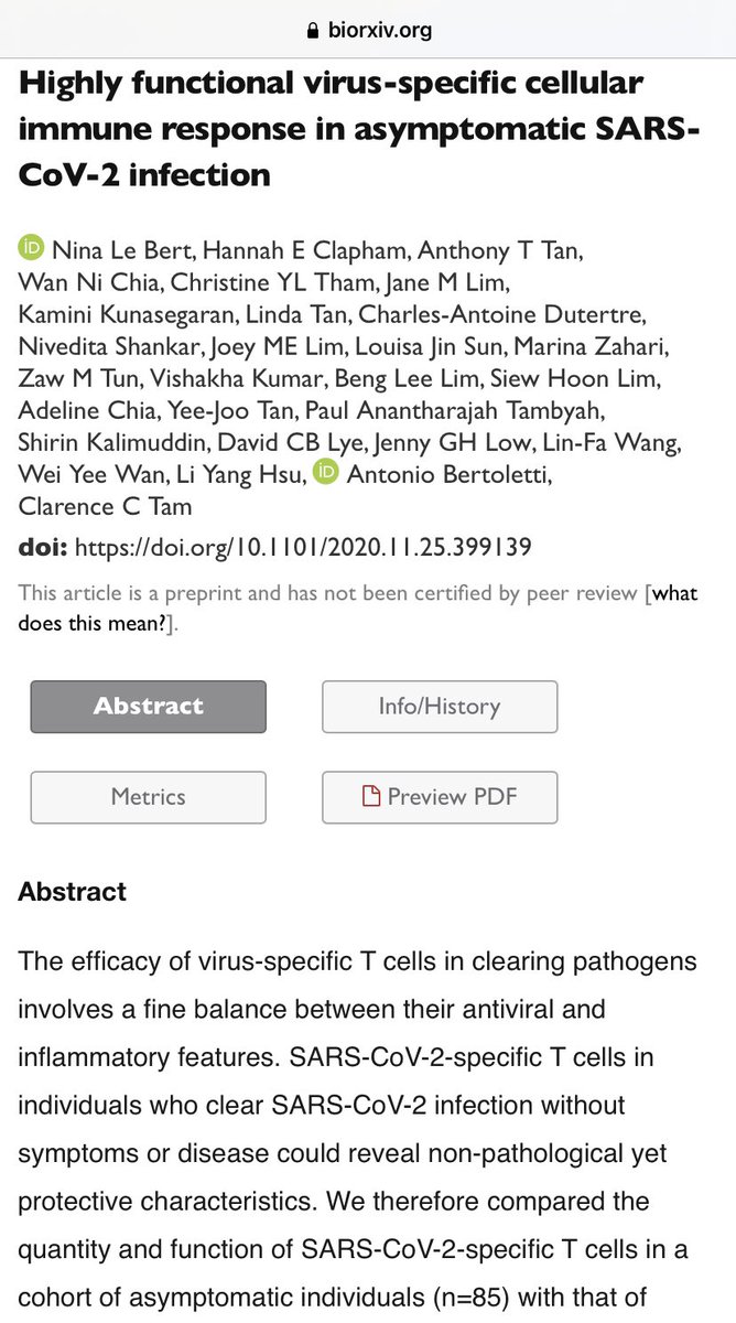 “Highly functional virus-specific cellular immune response in asymptomatic SARS-CoV-2 infection” (preprint) 11/27/20 https://www.biorxiv.org/content/10.1101/2020.11.25.399139v1.full.pdf+html #COVID19  #SARSCoV2  #tcell  #ImmuneSystem