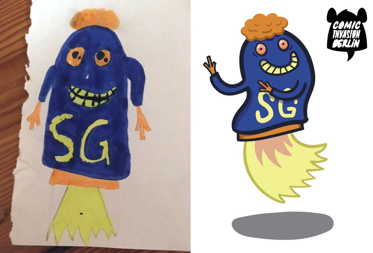 comicinvasionb's tweet photo. hier das dritte Ergebnis der Kinder-Mitmachaktion! "Super Geist", eingereicht von @svenassmann, remixed von @foxitalic. Macht mit noch bis morgen!

here's the third result of our remix action of kid drawn comic characters - submit yours!

>>> https://t.co/WaVdFJrDkq

#csedigital https://t.co/IKGa4LsHus