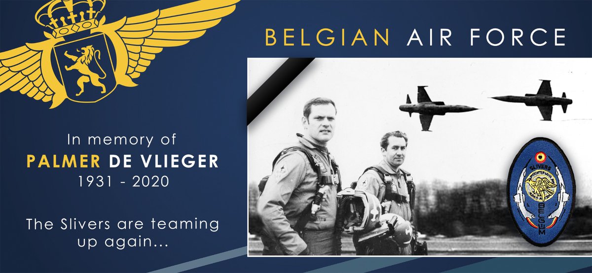 BeAirForce's tweet photo. With sadness, the @beairforce community says goodbye to a legendary demonstration pilot

Palmer De Vlieger
1931 - 2020

Pilot of the 350th Squadron 
Member of 'The Slivers' team 

Blue Skies Forever !
https://t.co/fkNPddMuWk https://t.co/XWfIkKT6tl