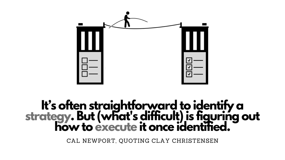 18/ Andy Grove: “How do I do this?”Clay Christensen: Responds w/ a business strategyGrove cuts him off with a gruff reply: “You are such a naïve academic. I asked you how to do it, and you told me what I should do. I know what I need to do. I just don’t know how to do it.”