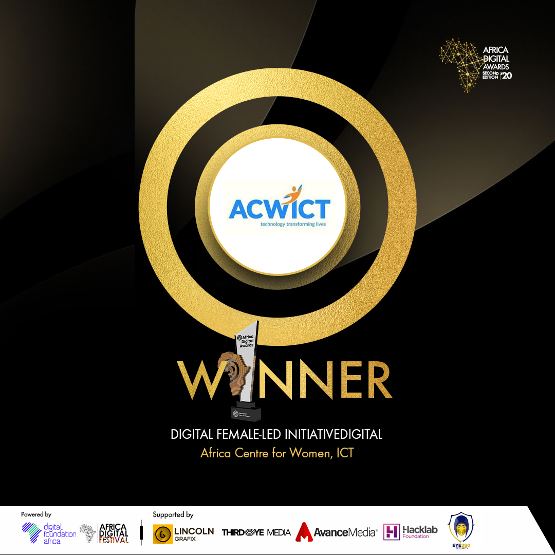 A_DigitalAwards's tweet photo. @ACWICT is the winner for the Female-led Initiative for #AfricaDigitalAwards2020 #MGxAfricaDigitalFestival https://t.co/I4vAqsU6Ib