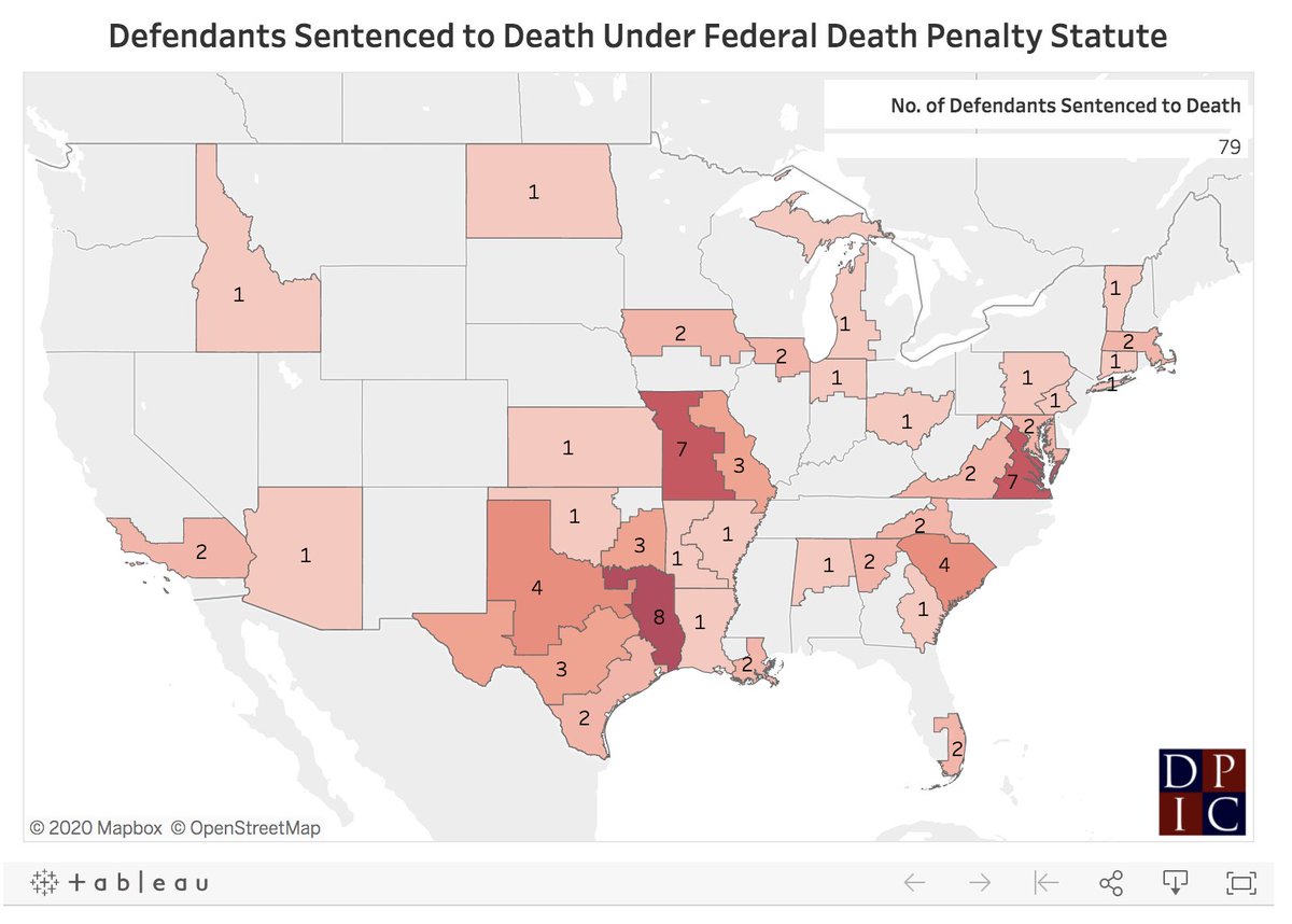 7. No one is on federal death row (or has ever been sentenced to death) for offenses committed in Mississippi or Utah under existing federal death penalty statutes.  @DPInfoCtr