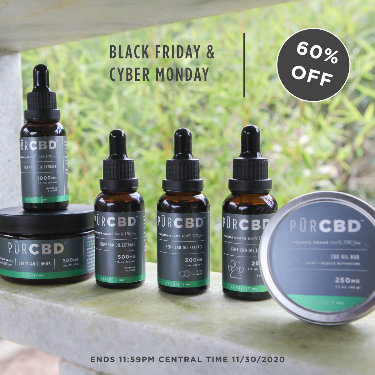 OPurely's tweet photo. The purest #CBD possible is available at unbelievable prices this Black Friday! All PŪRCBD™ products are marked 60% off. https://t.co/dIpuv1Q2ER
🎉 🌿 🛍
1000mg 30mL $47.60
500mg 30mL $27.60
250mg 30mL, Gummies, or Rub $19.60
#purcbd #blackFriday #cyberMonday #sale #livepurely https://t.co/4Iu4W9xTEe