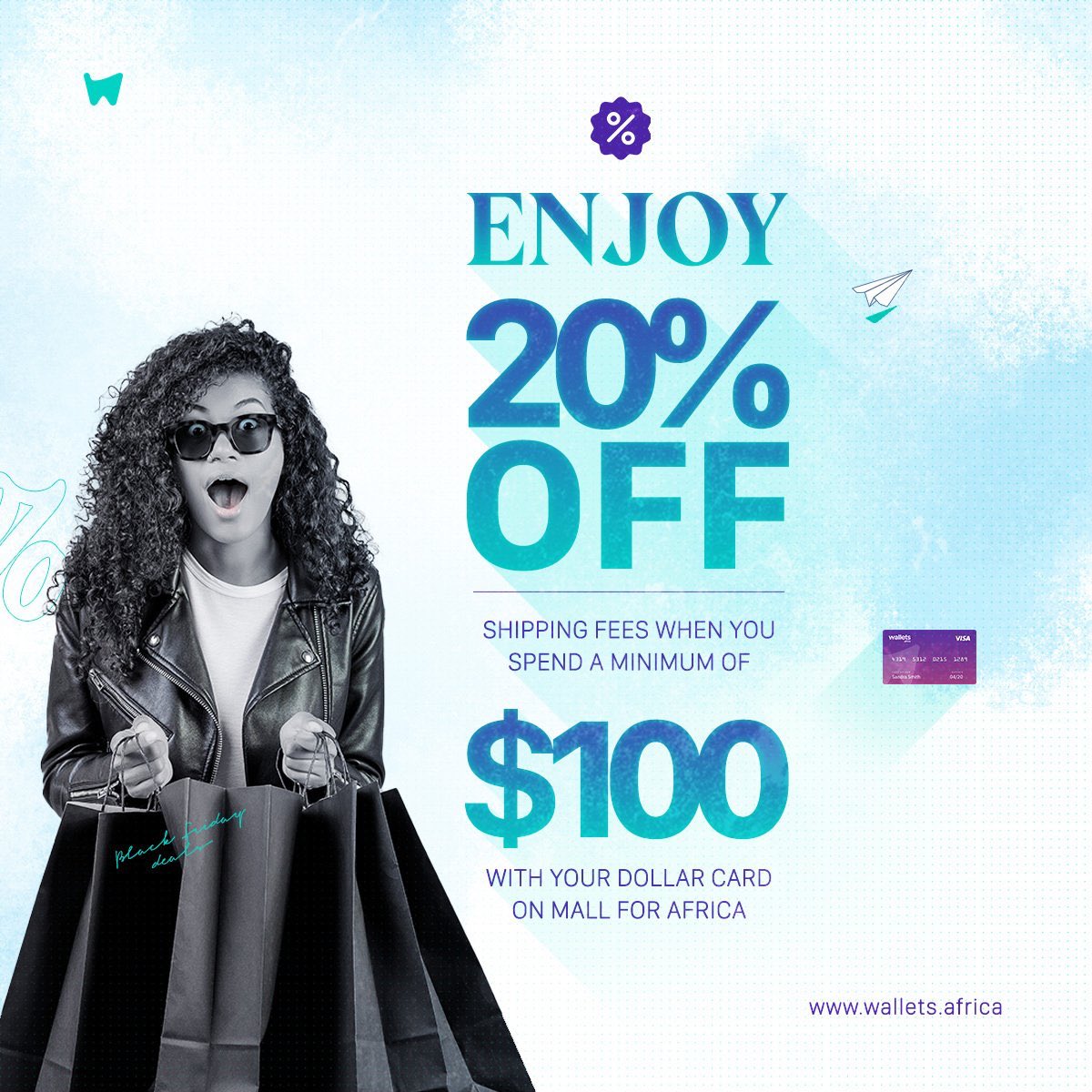 Buttergirlll's tweet photo. If you use @walletsafrica eDollar card to shop on Mall for Africa and use the code VISA2020, you will get $20 off your shipping fees.
Enjoy!
#BlackFridayWithWallets https://t.co/Y9kSb5hQ0D