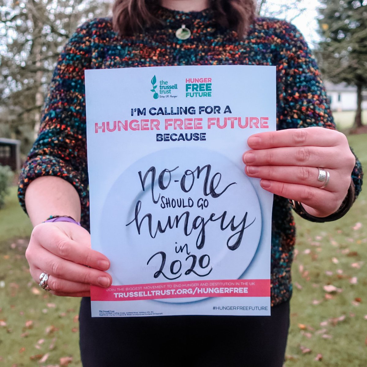 mckelvey_helen's tweet photo. No one should be going hungry in 2020. Or 2021, or any year after that. #plateprotest Which is why I am supporting @TrussellTrust and their vision for a #HungerFreeFuture. https://t.co/JuChO0lSYz