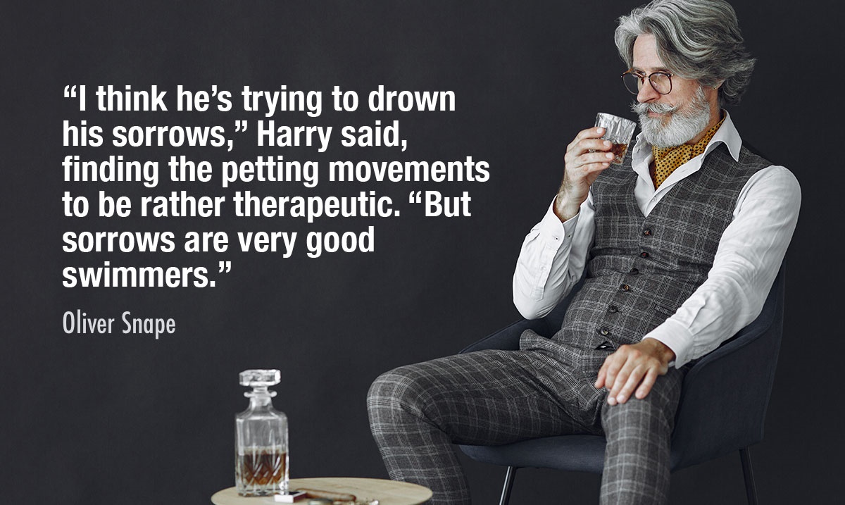 “I think he’s trying to drown his sorrows,” Harry said, finding the petting movements to be rather therapeutic. “But sorrows are very good swimmers.”― Oliver Snape, A Grim Old Cat   tlccotswolds.co.uk