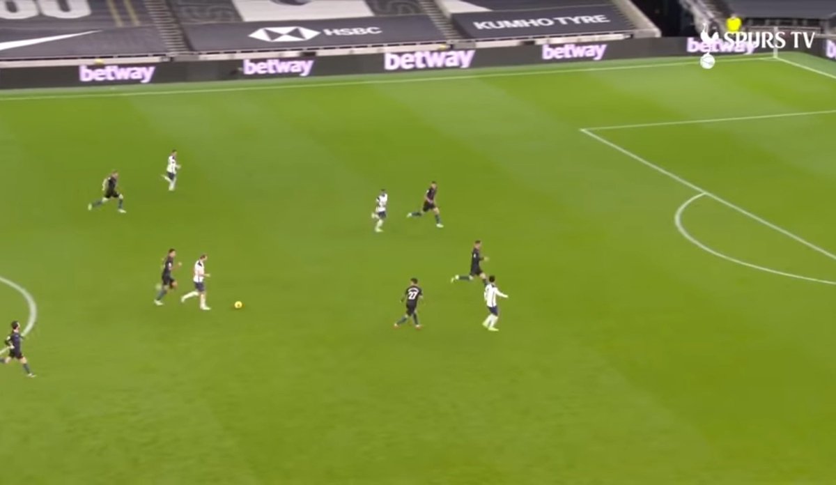  José uses the 4-3-3 but sets it up a bit differently.Højbjerg & Sissoko drop into the full-back position for Aurier & Reguilón to play up wide infront.Kane does not operate as a #9 anymore. He instead drops down, pulling a CB with him to allow Son & Bergwijn to make a run.