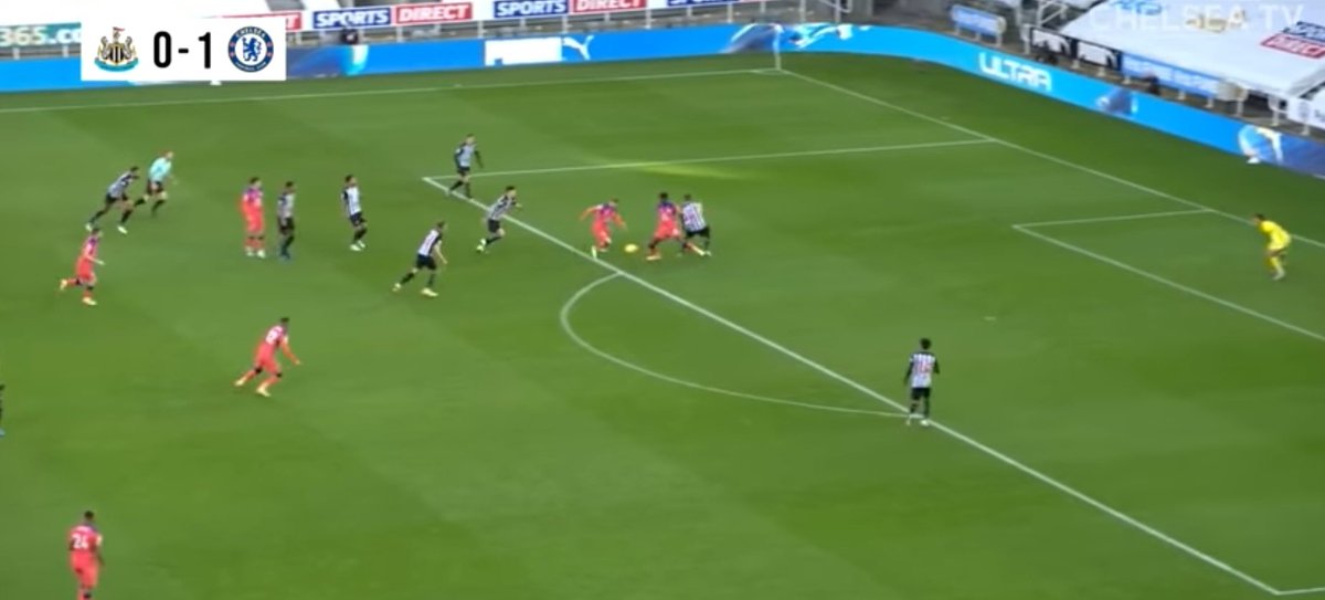  How does Lampard set his side?Chelsea opt a 4-3-3 with Kanté as anchorman so Chilwell & Reece overlap upfront, often carrying the ball down to Kovacic/Havertz & Mount.Tammy as target-man, using his height & physique, allows wingers Werner & Ziyech to cut inside to score.