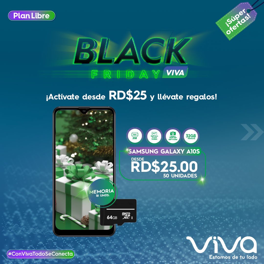 Viva_RD's tweet photo. ¡Libera tus Gigas en el Black Friday Viva! 🙌 Ven y activa uno de estos equipos a precios reducidos en tu #PlanLibre📱 desde RD$25 y llévate fabulosos regalos 🤩. #OfertasDeEquipos #EquiposViva📱 #TenemosElQueTeGusta #MifiHogar #BlackFridayViva #Viva💚 #EstamosDeTuLado https://t.co/FeGwxZFD2S