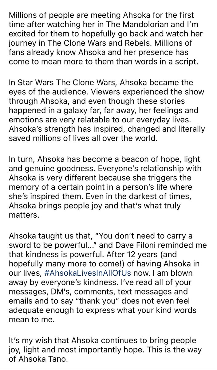 Ashley Eckstein reflects on Ahsoka’s legacy after she was brought into live-action in ‘THE MANDALORIAN’.

(Source: ashleyeckstein/IG)
