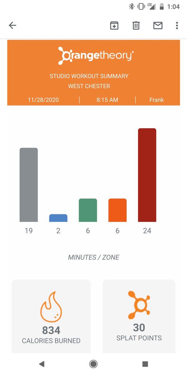 Orange Theory workout then run back from Voice of America to Millville